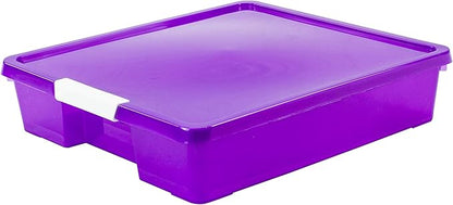 Storex Classroom Craft Project Box – Stacking Plastic Organizer Fits 12x12 Scrapbooking Paper, Purple, 5-Pack (63206U05C)