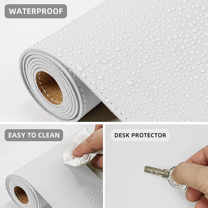 Leather Desk pad Protector, Large Desk mat with Natural Cork & PU Leather,Mouse pad,Non-Slip Office Desk Mat,Waterproof Desk Writing Pad for Office and Home (47in*17in, Ivory White)