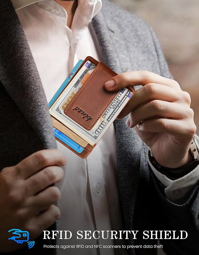 kinzd Money Clip, Front Pocket Wallet, Leather RFID Blocking Strong Magnet thin Wallet | RFID Blocking, Strong Magnet, thin