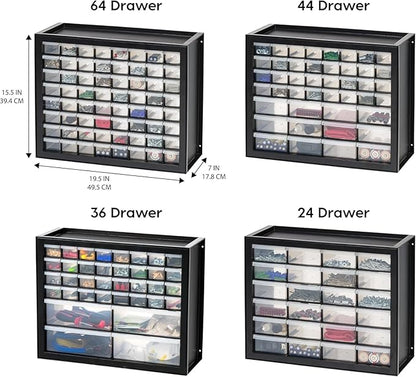 IRIS USA Plastic Storage Drawers, Made in USA, 24-Drawer Small Parts Organizer, Stackable Teacher Toolbox for Hardware, Screws, Nuts & Bolts, Stickers, Beads, Building Bricks, Garage Storage – Black
