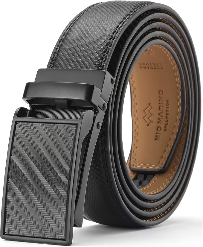 Marino Avenue Ratchet Belt for Men. Adjustable Leather Dress Belt with 38 Easy to Click Into Place Ratchet Closures.