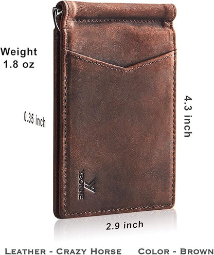 YBONNE Mens Slim Wallet with Money Clip Front Pocket RFID Blocking Thin Bifold Leather Card Holder Minimalist Mini Billfold