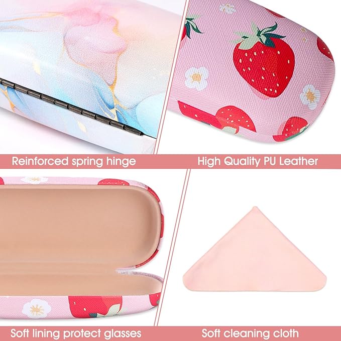 PERFECTSIGHT Hard Shell Eyeglasses Case, PU Leather Protective Glasses Case, Cute Eyeglass Case for Women Men Girls