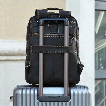 Mens Leather Backpacks 15.6-inch Laptop Backpack Business Backpack Classic Backpack Travel Backpack for Men(Coffee)
