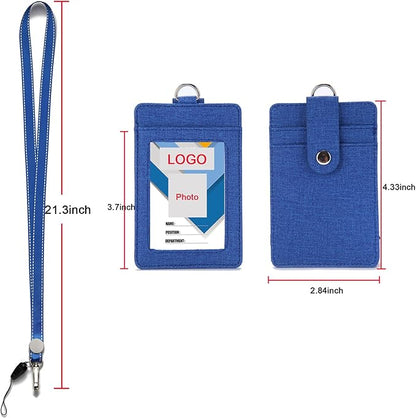 AMUU 1 Pack Lanyard with PU Leather Vertical ID Badge Holder and Retractable Badge Reel,Neck Blue Lanyards for id Card Holders Straps Keys Kids Women Men Cruise