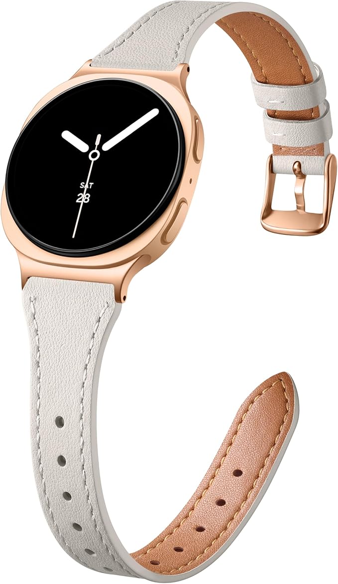 GEAK Slim Leather Band Compatible with Samsung Galaxy Watch 8 40mm 44mm/Watch 8 Classic 46mm, No Gap Adjustable Genuine Leather Replacement Dressy Strap for Samsung Watch 8 Bands Women