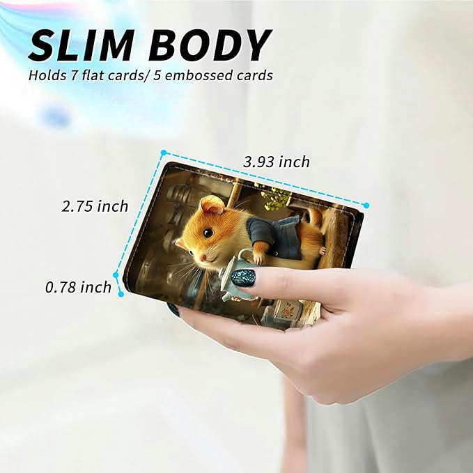 Minimalist Wallet for Men's Card Holders, Pop-Up Card Case Durable Wallets for Women, Leather Automatic Credit Card Holder with Metal Money Clip RFID Blocking Bifold Pocket, Kettle Hamster