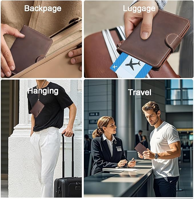 RFID Passport Holder for Travel with Airtag Slot(Hidden) - Genuine Leather Passport Wallet, Large Capacity Passport Cover for Men & Women, Family & Couples, Christmas Gift