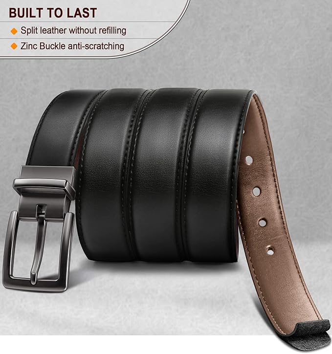 BULLIANT Men's Belt,Reversible Belt Adjustable For Gift Men 1.25”-Cut For Fit-2 Sides in 1 Belt(Not 2)