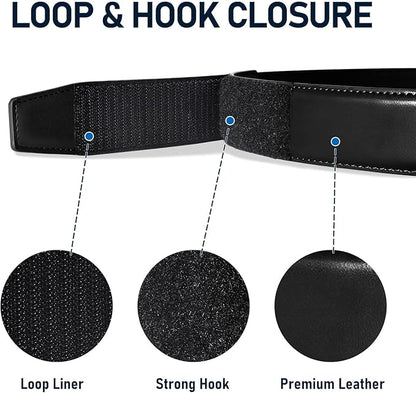 SANSTHS Mechanic Buckless Belts for Men, No Scratch Leather Work Belt Hook & Loop Tsa Belt for Technician Travel Gifts