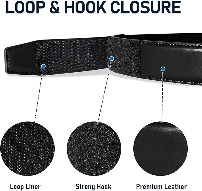 SANSTHS Mechanic Buckless Belts for Men, No Scratch Leather Work Belt Hook & Loop Tsa Belt for Technician Travel Gifts