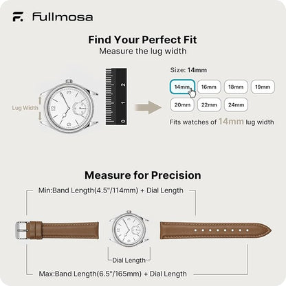 Fullmosa Watch Band, Quick Release Leather Watch Strap for Men Women, Replacement Bands Width 12mm 14mm 16mm 18mm 19mm 20mm 21mm 22mm 24mm