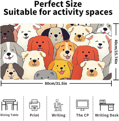 Positively Adorable Dog Desk Mat - （31.5 * 15.75in） Desk Pad, Large Non-Slip PU Leather Pad for Aesthetic Home Office & Gaming,A Gift for Dog Lovers