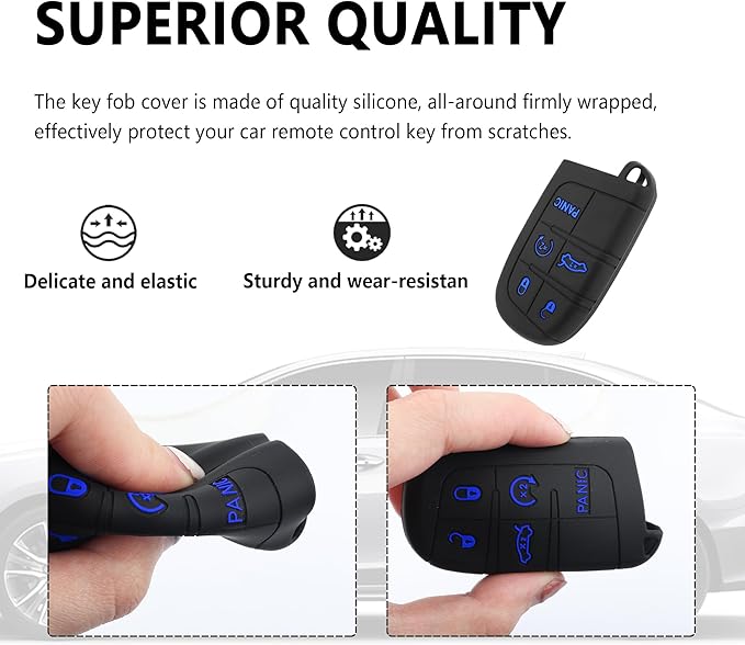 Stacool 5 Buttons Car Key Fob Cover,Key Fob Case Car Accessories Compatible with Jeep Dodge Chrysler (Blue)