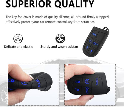Stacool 5 Buttons Car Key Fob Cover,Key Fob Case Car Accessories Compatible with Jeep Dodge Chrysler (Blue)