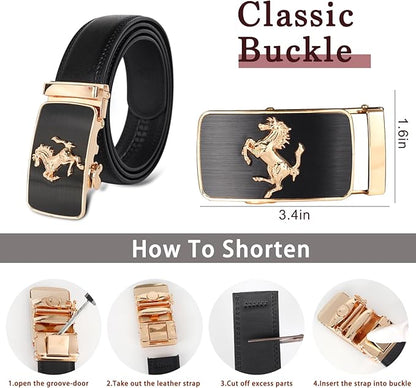Aurolran Men&Womens Leather Dress Belt Business Automatic Buckle Belt Color-Black Silver Gold