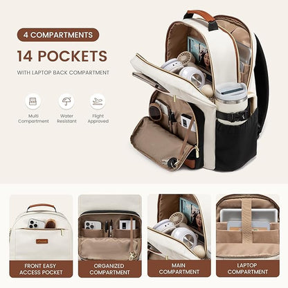 LOVEVOOK Laptop Backpack for Women with Pouch Pocket for Large Capacity Cup,18 Inch Teacher Nurse College Work Backpack Purse,Waterproof Laptop Bag Computer Back Pack for Travel, Khaki-Coffee-Black