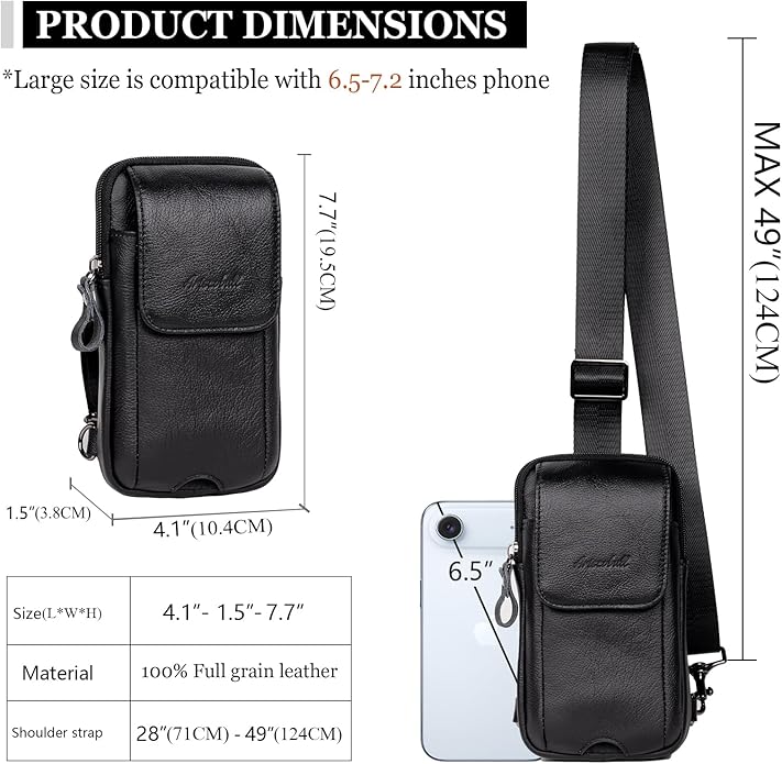 Small Crossbody Bag for Men Women - Genuine Leather Mini Sling Bag with Charging Port