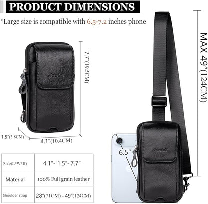Small Crossbody Bag for Men Women - Genuine Leather Mini Sling Bag with Charging Port