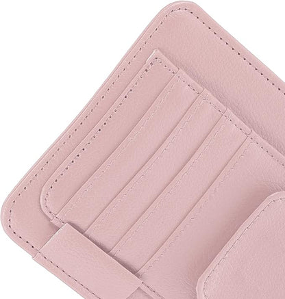 X AUTOHAUX PU Leather Car Sun Visor Organizer Glasses Holder Card Holder Auto Accessories Pocket Organizer Pink
