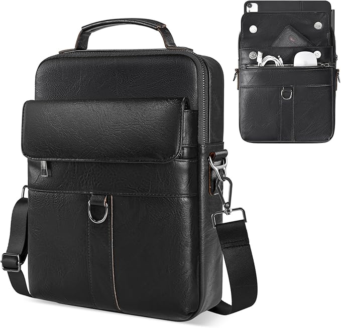 11 inch iPad Sleeve Carrying Leather Bag for 2026 iPad Pro 11 M5 M4 & iPad Air 11 M4 M3 M2, iPad A16 with Magic Keyboard, Protective Padded Travel Shoulder Crossbody Case with Handle, Black
