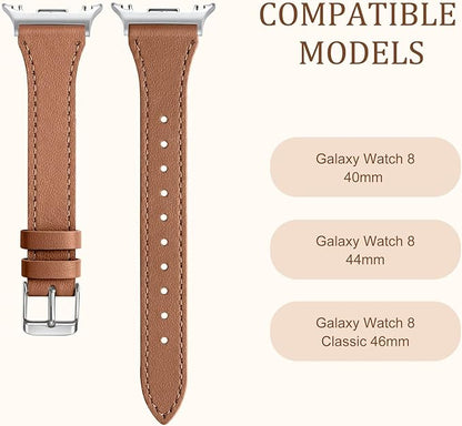 GEAK Slim Leather Band Compatible with Samsung Galaxy Watch 8 40mm 44mm/Watch 8 Classic 46mm, No Gap Adjustable Genuine Leather Replacement Dressy Strap for Samsung Watch 8 Bands Women