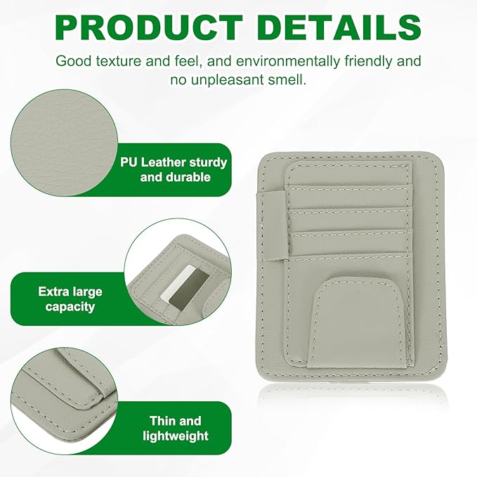PATIKIL 1 Pcs Car Sun Visor Organizer, 6.1 x 4.9 Inch PU Leather Vehicle Storage Pouch Holder for Sunglasses Card Pen Driver License Car Accessories, Gray