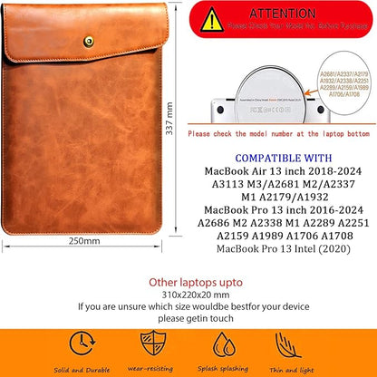 Leather Laptop Sleeve 13 Inch Compatible with MacBook Neo 13" 2026 & MacBook Air/Pro 13" (M5/M4/M3/M2/M1, 2025-2018), Magnetic Buckle Closure Protective Case Cover,Brown