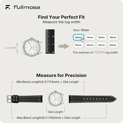 Fullmosa Watch Band, Quick Release Leather Watch Strap for Men Women, Replacement Bands Width 12mm 14mm 16mm 18mm 19mm 20mm 21mm 22mm 24mm