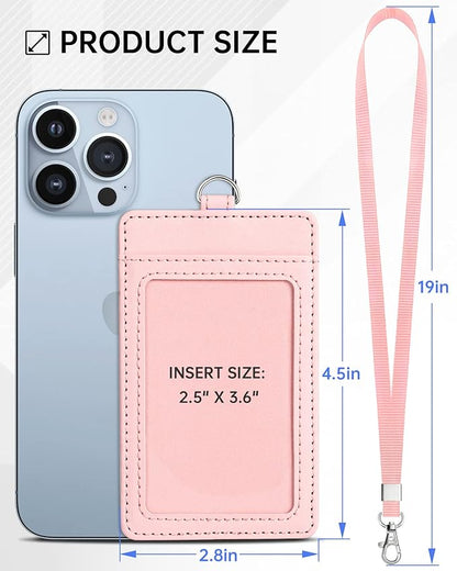 Teskyer Badge Holder with Lanyard, Leather ID Name Badge Card Holder with Lanyard for ID Badges, Vertical, Starry Pink