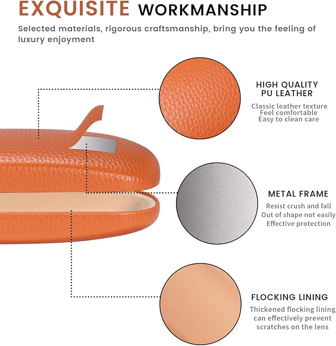 molshine Hard Shell PU Leather Glasses Case,Travel Portable Eyeglass Case for Men Women Girl Travel Study Work