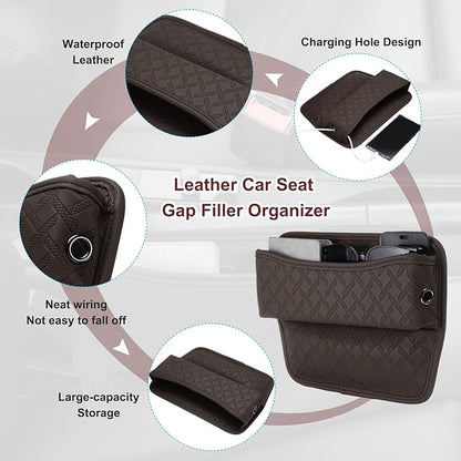HARFINGTON 2pcs Car Seat Gap Filler Organizer 11.5 x 8 x 2.1 Inch Leather Universal Car Organizer Storage Box Between Seat and Console for Phone Sunglasses Keys, Coffee