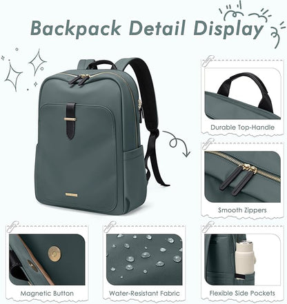 Laptop Backpack for Women,Casual Work Business Backpacks Purse Carry on Travel Backpack,14 Inch,Dark Green