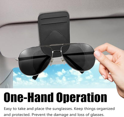 Sunglass and Card Holder for Car Visor, 2 Card Slots Visor Glasses Clip, Strong Magnetic Visor Holder, Visor Accessories for Cars SUV(Beige 1Pc)