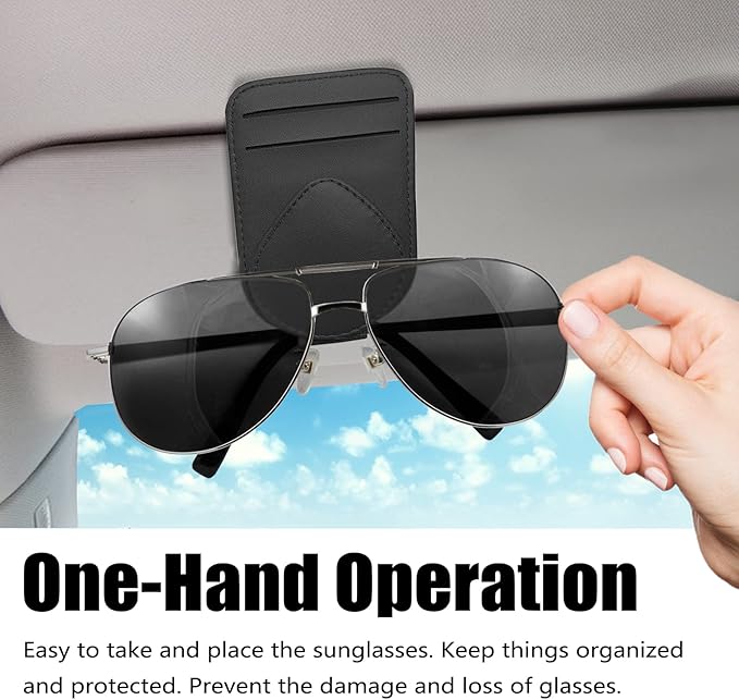 2 Pack Sunglass and Card Holder for Car Visor, 2 Card Slots Visor Glasses Clip, Strong Magnetic Visor Holder, Visor Accessories for Cars SUV-(Black 2Pcs)