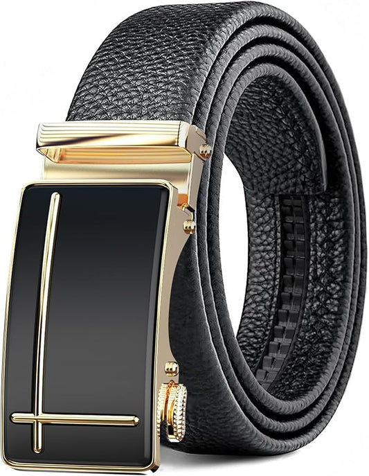 Men's Belt,Leather Ratchet Dress Belts with Sliding Adjustable Belts Dress Casual Jeans Comfort Trim to Fit