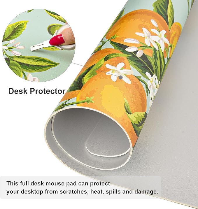 Colorful Star Large Mouse Pad, Watercolor Orange Desk Mat Office Supplies, Waterproof Faux Leather Big Gaming Mousepad, Fruits Flowers Desk Pad Home Office Décor Accessories 31.5" x 15.7"