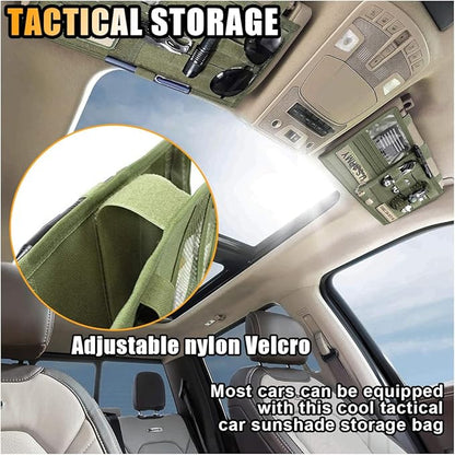 Tactical Molle Car Sun Visor Organizer, Large Molle Visor Panel Storage Pouch Holder, Tactical Gear Truck Storage Shelf, 600D Car Sunshade Storage Bag for Large Vehicle (Army Green)