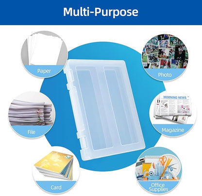 4 Pack Large A4 Paper document Box, Arts Supply Storage Organizer Box Scrapbook Storage Box Crafts Organization Boad Game Storage,Thick Plastic Scrapbook Storage Box for 8.5" x 11" Letter
