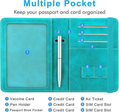 ACdream Passport and Vaccine Card Holder Combo, Cover Case with CDC Vaccination Card Slot, Leather Travel Documents Organizer Protector, with RFID Blocking, for Women and Men, C - Sky Blue, Fashion