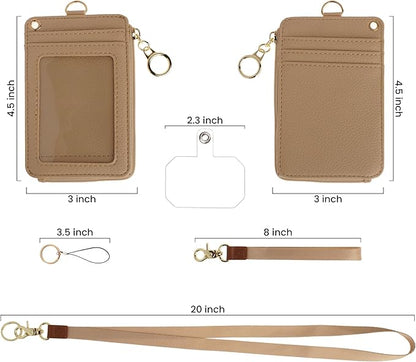 Mondo Designs 2-in-1 ID Badge Holder & Lanyard Wallet - Multi-Use Womens Small Wallet with Removable Wristlet & Neck Lanyard, Clear Window, 5 Card Slots, Phone Holder, Ring Keychain - Taupe