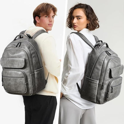 Leresas 37L Backpack Purse for Women Mens for Work Travel Back Pack Purses Vegan Leather Back Pack Fashion Laptop Computer Bag Dark Grey