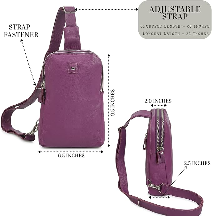 Leather Sling Bag for Women Genuine Crossbody Purse Small Trendy Cross Over Chest with Phone and Credit Card Slots (Amethyst Nappa)
