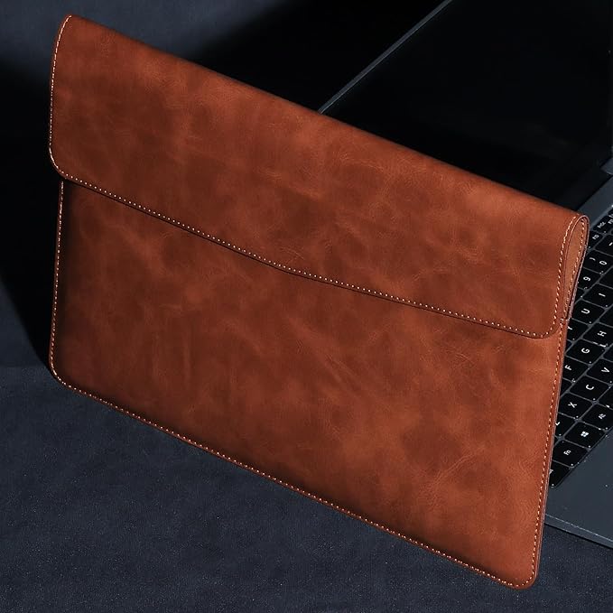 13 Inch Leather Laptop Sleeve Compatible with MacBook Neo 13" 2026 & MacBook Air/Pro 13" (M5/M4/M3/M2/M1, 2025-2018), Magnetic Buckle Closure Protective Case Cover,Brown