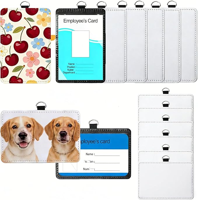 12 Pack Sublimation Blank PU Leather ID Badge Holder Bulk Heat Transfer Print ID Card Badges Name Tag Holders for DIY Office Employees (Vertical & Horizontal)