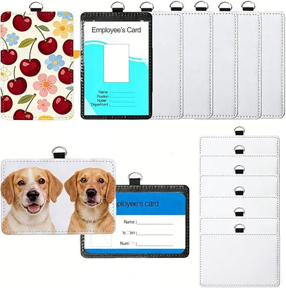 12 Pack Sublimation Blank PU Leather ID Badge Holder Bulk Heat Transfer Print ID Card Badges Name Tag Holders for DIY Office Employees (Vertical & Horizontal)