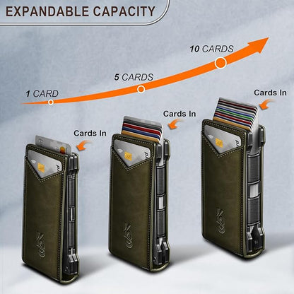 KEMISANT Men Wallet- Slim Wallet Money Clip For Gift Men in Front Pocket 12Cards-Metal Case with Magnetic Flip