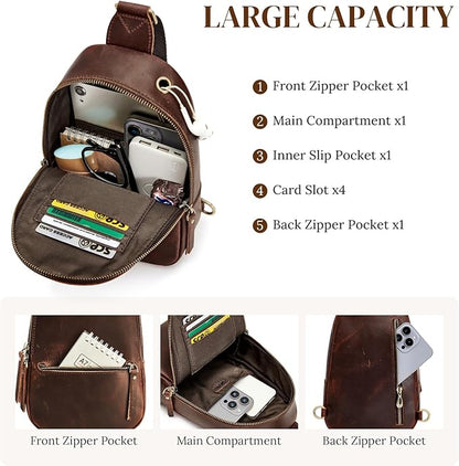 S-ZONE Leather Sling Bags for Women Men, Fanny Packs, Small Crossbody Purse Chest Bag with RFID Blocking