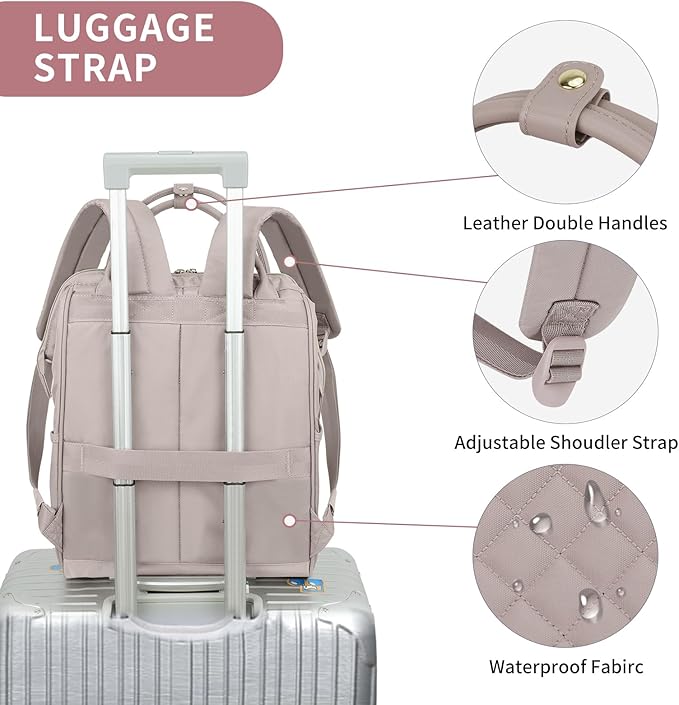EMPSIGN 17 Inch Laptop Backpack for Women, Work Business Travel Computer College Bags, Large Capacity Water-repellent Quilted Casual Daypack, Dusty Pink