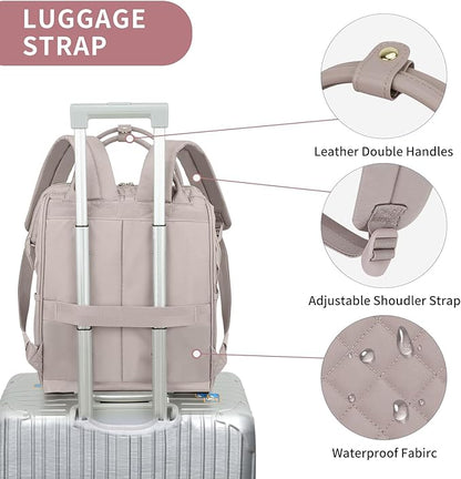 EMPSIGN 17 Inch Laptop Backpack for Women, Work Business Travel Computer College Bags, Large Capacity Water-repellent Quilted Casual Daypack, Dusty Pink
